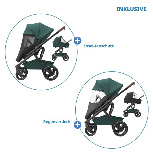 Maxi-Cosi Lila XP Plus baby carriage incl. carrycot, spacious XL basket up to 10 kg, convertible seat unit, up to 22 kg - Essential Green