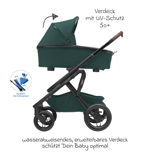 Maxi-Cosi Lila XP Plus baby carriage incl. carrycot, spacious XL basket up to 10 kg, convertible seat unit, up to 22 kg - Essential Green