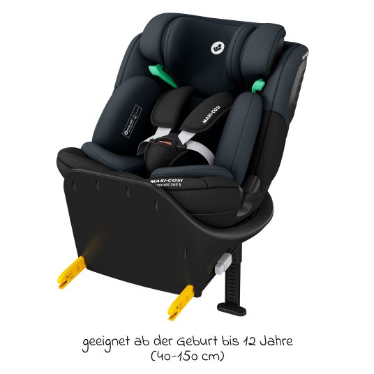 Maxi-Cosi Seggiolino Reboarder Emerald S i-Size girevole dalla nascita fino a 12 anni (40 cm - 150 cm) con tecnologia G-Cell per impatti laterali e base Isofix - Nero Tonale