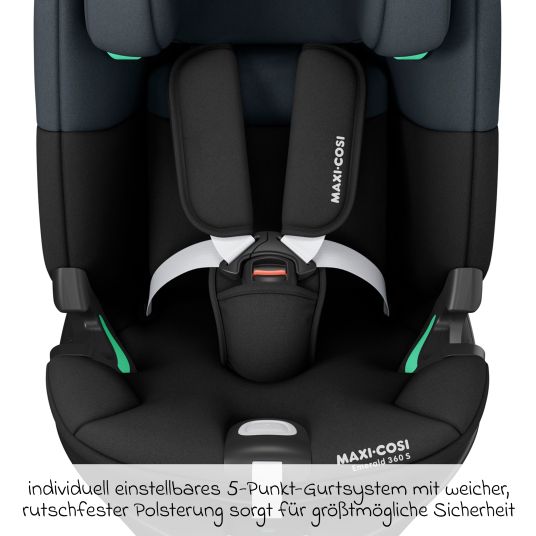 Maxi-Cosi Seggiolino Reboarder Emerald S i-Size girevole dalla nascita fino a 12 anni (40 cm - 150 cm) con tecnologia G-Cell per impatti laterali e base Isofix - Nero Tonale