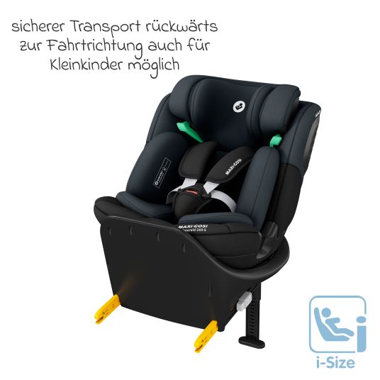 Maxi-Cosi Reboarder-Kindersitz Emerald S i-Size drehbar ab Geburt - 12 Jahre (40 cm - 150 cm) mit G-Cell Seitenaufpralltechnologie & Isofix-Base - Tonal Black