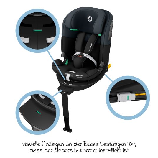 Maxi-Cosi Seggiolino Reboarder Emerald S i-Size girevole dalla nascita fino a 12 anni (40 cm - 150 cm) con tecnologia G-Cell per impatti laterali e base Isofix - Nero Tonale