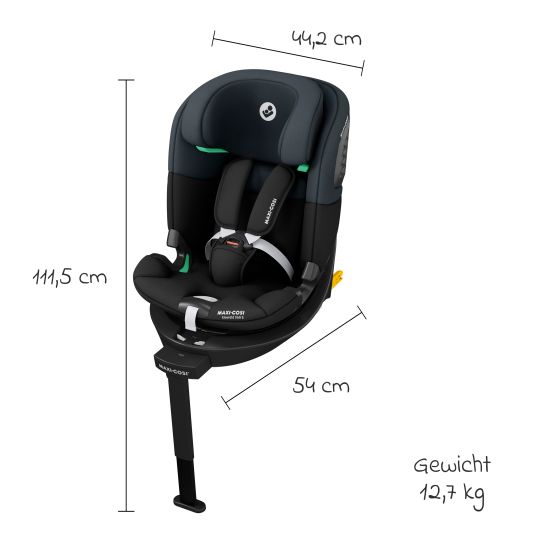 Maxi-Cosi Reboarder-Kindersitz Emerald S i-Size drehbar ab Geburt - 12 Jahre (40 cm - 150 cm) mit G-Cell Seitenaufpralltechnologie & Isofix-Base - Tonal Black