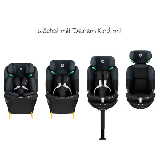 Maxi-Cosi Reboarder-Kindersitz Emerald S i-Size drehbar ab Geburt - 12 Jahre (40 cm - 150 cm) mit G-Cell Seitenaufpralltechnologie & Isofix-Base - Tonal Black