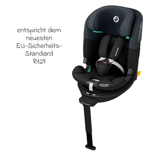 Maxi-Cosi Seggiolino Reboarder Emerald S i-Size girevole dalla nascita fino a 12 anni (40 cm - 150 cm) con tecnologia G-Cell per impatti laterali e base Isofix - Nero Tonale