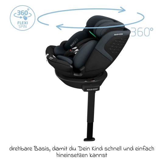 Maxi-Cosi Seggiolino Reboarder Emerald S i-Size girevole dalla nascita fino a 12 anni (40 cm - 150 cm) con tecnologia G-Cell per impatti laterali e base Isofix - Nero Tonale