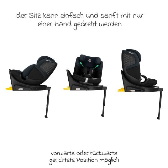 Maxi-Cosi Reboarder-Kindersitz Emerald S i-Size drehbar ab Geburt - 12 Jahre (40 cm - 150 cm) mit G-Cell Seitenaufpralltechnologie & Isofix-Base - Tonal Black