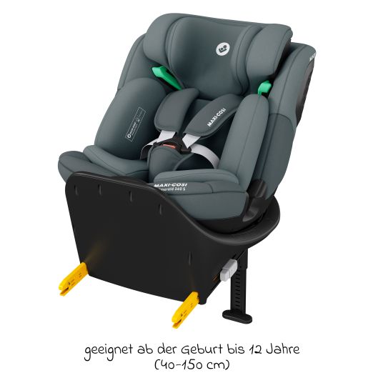 Maxi-Cosi Reboarder-Kindersitz Emerald S i-Size drehbar ab Geburt - 12 Jahre (40 cm - 150 cm) mit G-Cell Seitenaufpralltechnologie & Isofix-Base - Tonal Graphite