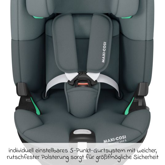 Maxi-Cosi Seggiolino Reboarder Emerald S i-Size girevole dalla nascita fino a 12 anni (40 cm - 150 cm) con tecnologia G-Cell per impatti laterali e base Isofix - Tonal Graphite