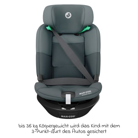 Maxi-Cosi Reboarder-Kindersitz Emerald S i-Size drehbar ab Geburt - 12 Jahre (40 cm - 150 cm) mit G-Cell Seitenaufpralltechnologie & Isofix-Base - Tonal Graphite