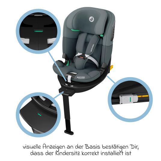 Maxi-Cosi Reboarder-Kindersitz Emerald S i-Size drehbar ab Geburt - 12 Jahre (40 cm - 150 cm) mit G-Cell Seitenaufpralltechnologie & Isofix-Base - Tonal Graphite