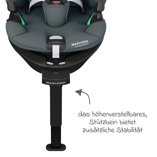 Maxi-Cosi Reboarder-Kindersitz Emerald S i-Size drehbar ab Geburt - 12 Jahre (40 cm - 150 cm) mit G-Cell Seitenaufpralltechnologie & Isofix-Base - Tonal Graphite