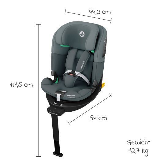 Maxi-Cosi Seggiolino Reboarder Emerald S i-Size girevole dalla nascita fino a 12 anni (40 cm - 150 cm) con tecnologia G-Cell per impatti laterali e base Isofix - Tonal Graphite