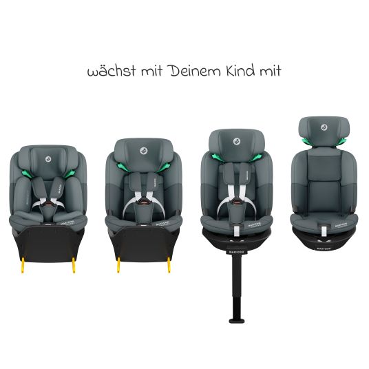 Maxi-Cosi Reboarder-Kindersitz Emerald S i-Size drehbar ab Geburt - 12 Jahre (40 cm - 150 cm) mit G-Cell Seitenaufpralltechnologie & Isofix-Base - Tonal Graphite