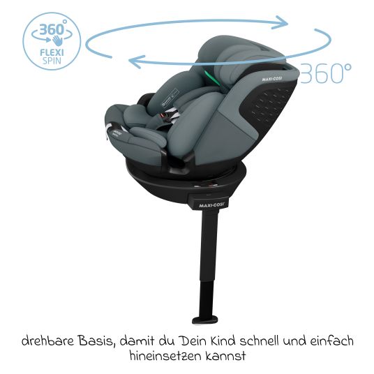 Maxi-Cosi Reboarder-Kindersitz Emerald S i-Size drehbar ab Geburt - 12 Jahre (40 cm - 150 cm) mit G-Cell Seitenaufpralltechnologie & Isofix-Base - Tonal Graphite