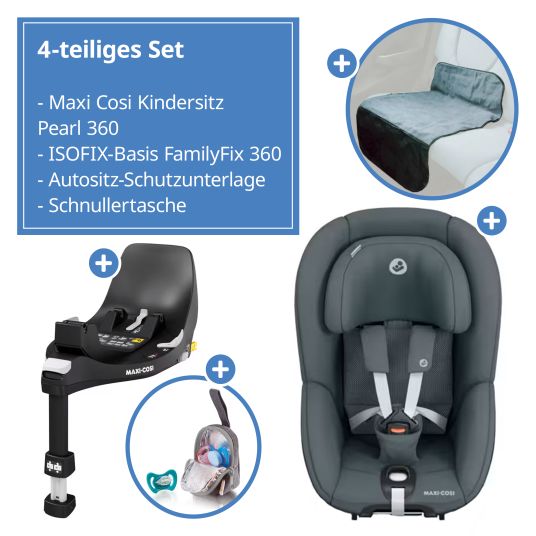 Maxi-Cosi Reboarder child seat Pearl 360 rotatable from 3 months - 4 years (61 cm - 105 cm) 0-17.4 kg incl. Isofix base FamilyFix 360, protective pad & pacifier bag - Authentic Graphite