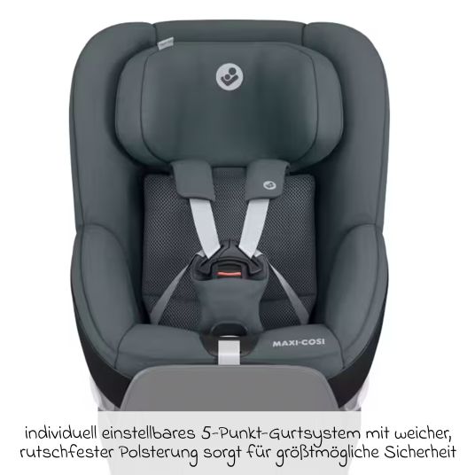Maxi-Cosi Reboarder-Kindersitz Pearl 360 drehbar ab 3 Monate - 4 Jahre (61 cm - 105 cm) 0-17,4 kg inkl. Isofix-Basis FamilyFix 360, Schutzunterlage & Schnullertasche - Authentic Graphite