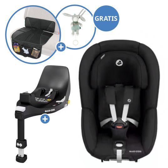 Maxi-Cosi Seggiolino Reboarder Pearl 360 girevole da 3 mesi a 4 anni (61 cm - 105 cm) 0-17,4 kg con base Isofix FamilyFix 360, cuscinetto protettivo e carillon - Nero autentico