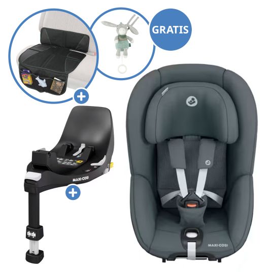 Maxi-Cosi Reboarder-Kindersitz Pearl 360 drehbar ab 3 Monate - 4 Jahre (61 cm - 105 cm) 0-17,4 kg inkl. Isofix-Basis FamilyFix 360, Schutzunterlage & Spieluhr - Authentic Graphite