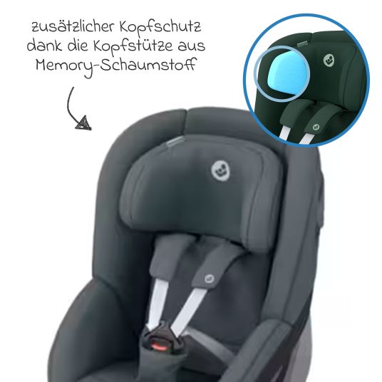 Maxi-Cosi Reboarder-Kindersitz Pearl 360 drehbar ab 3 Monate - 4 Jahre (61 cm - 105 cm) 0-17,4 kg inkl. Isofix-Basis FamilyFix 360, Schutzunterlage & Spieluhr - Authentic Graphite