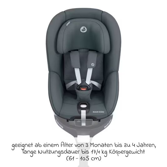 Maxi-Cosi Reboarder child seat Pearl 360 rotatable from 3 months - 4 years (61 cm - 105 cm) 0-17.4 kg incl. Isofix base FamilyFix 360, protective pad & music box - Authentic Graphite