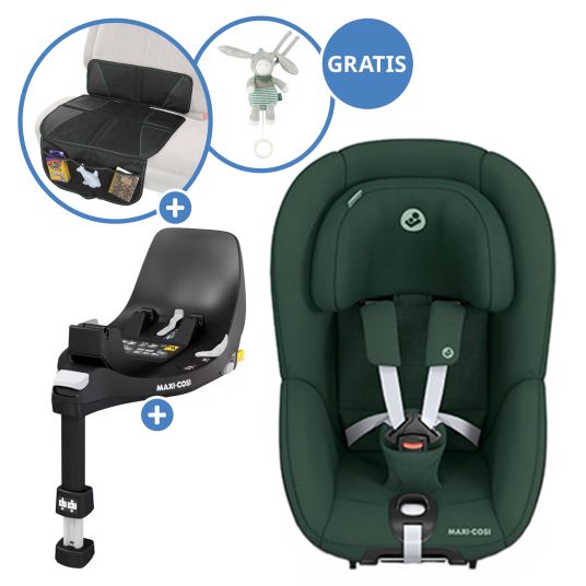 Maxi-Cosi Reboarder child seat Pearl 360 rotatable from 3 months - 4 years (61 cm - 105 cm) 0-17.4 kg incl. Isofix base FamilyFix 360, protective pad & music box - Authentic Green