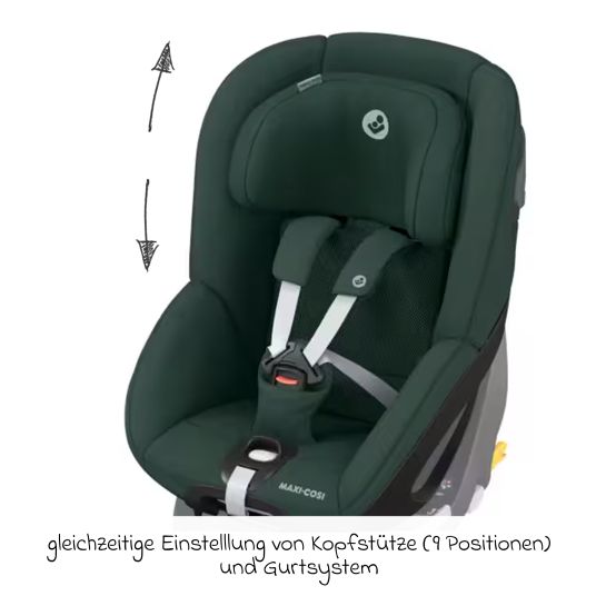 Maxi-Cosi Reboarder child seat Pearl 360 rotatable from 3 months - 4 years (61 cm - 105 cm) 0-17.4 kg incl. Isofix base FamilyFix 360, protective pad & music box - Authentic Green