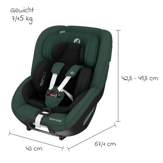 Maxi-Cosi Reboarder child seat Pearl 360 rotatable from 3 months - 4 years (61 cm - 105 cm) 0-17.4 kg incl. Isofix base FamilyFix 360, protective pad & music box - Authentic Green