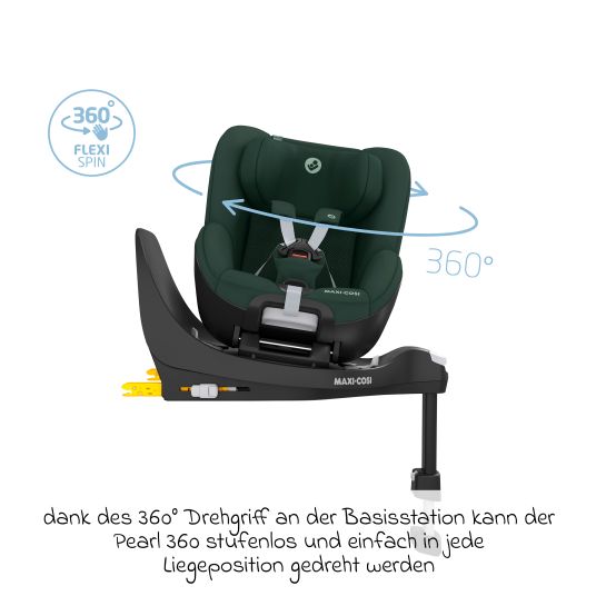 Maxi-Cosi Reboarder child seat Pearl 360 rotatable from 3 months - 4 years (61 cm - 105 cm) 0-17.4 kg incl. Isofix base FamilyFix 360, protective pad & music box - Authentic Green