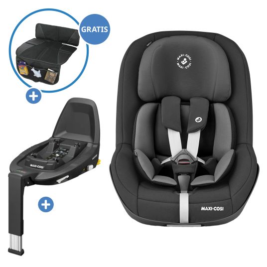 Maxi-Cosi Seggiolino Reboarder Pearl Pro 2 i-Size da 6 mesi a 4 anni (67 cm - 105 cm) con base FamilyFix 3 i-Size e cuscinetto protettivo - Nero autentico