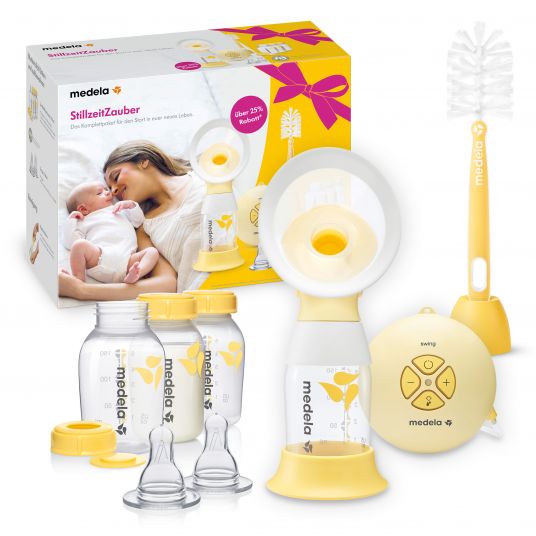 Medela 7-piece Breastfeeding Set Breastfeeding Magic - Swing Flex Electric Breast Pump + Bottle Set + Bottle Brush