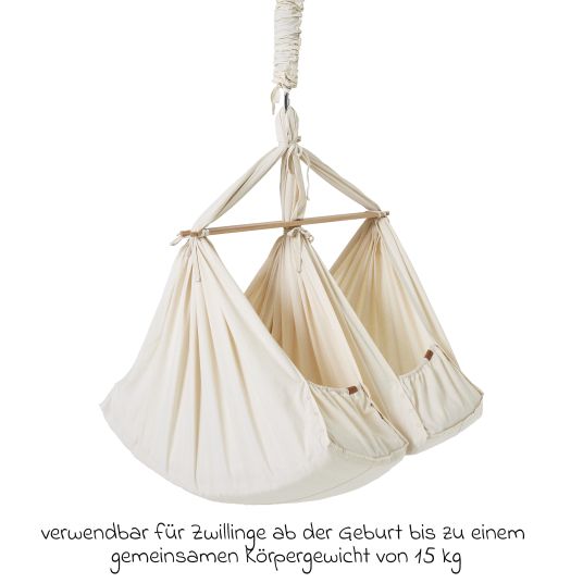 Membantu Spring cradle for twins Basic from 5 kg to 15 kg per child with organic cotton incl. mattress - natural