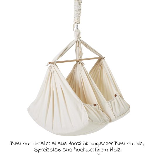 Membantu Spring cradle for twins Basic from 5 kg to 15 kg per child with organic cotton incl. mattress - natural