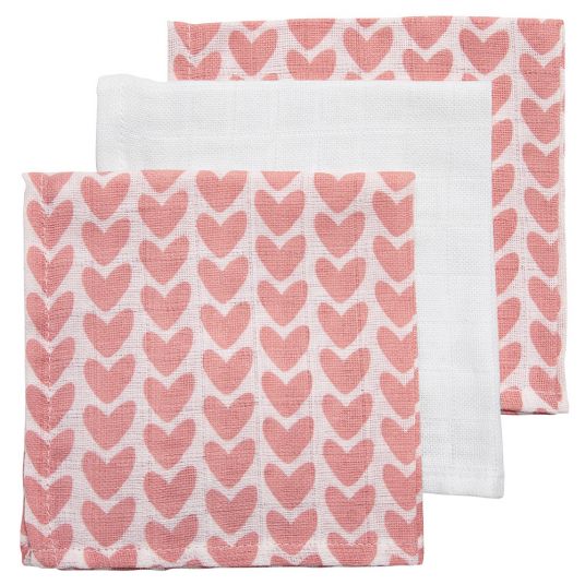 Meyco Pack of 3 gauze nursing wipes 30 x 30 cm - hearts - pink