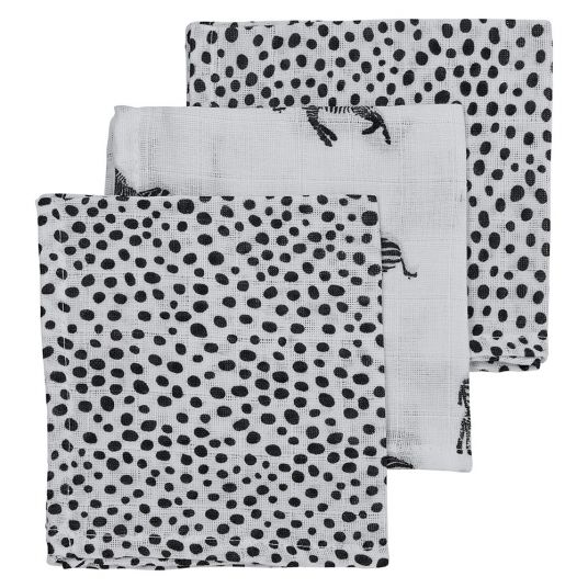 Meyco Pack of 3 gauze nursing wipes 30 x 30 cm - Zebra Cheetah - Grey
