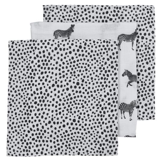 Meyco 3er Pack Mullwindeln 70 x 70 cm - Zebra Cheetah - Grau
