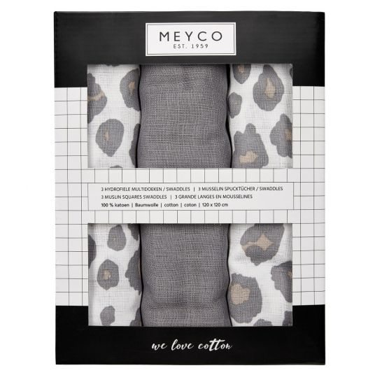Meyco Pack of 3 Swaddles 120 x 120 cm - Panther