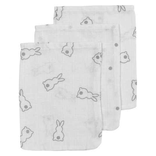 Meyco 3 Pack Washcloth X Mrs. Keizer - Rabbits - Silver