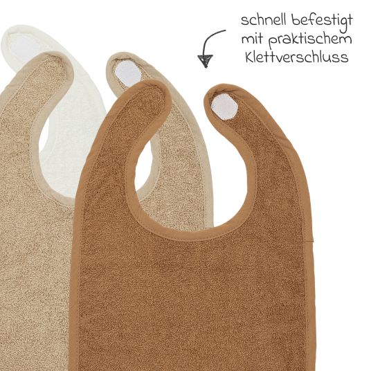 Meyco Klett-Lätzchen 3er Pack Frottee 25 x 34 cm - OffWhite / Sand / Toffee