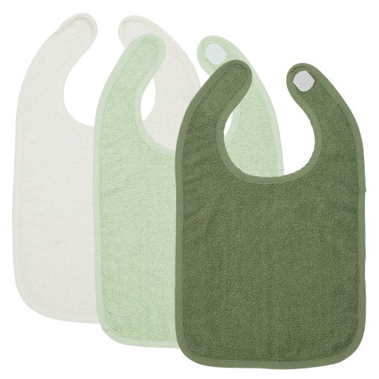 Meyco Klett-Lätzchen 3er Pack Frottee 25 x 34 cm - OffWhite / Soft Green / Forest Green