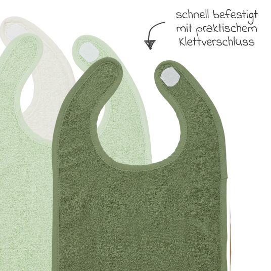 Meyco Klett-Lätzchen 3er Pack Frottee 25 x 34 cm - OffWhite / Soft Green / Forest Green