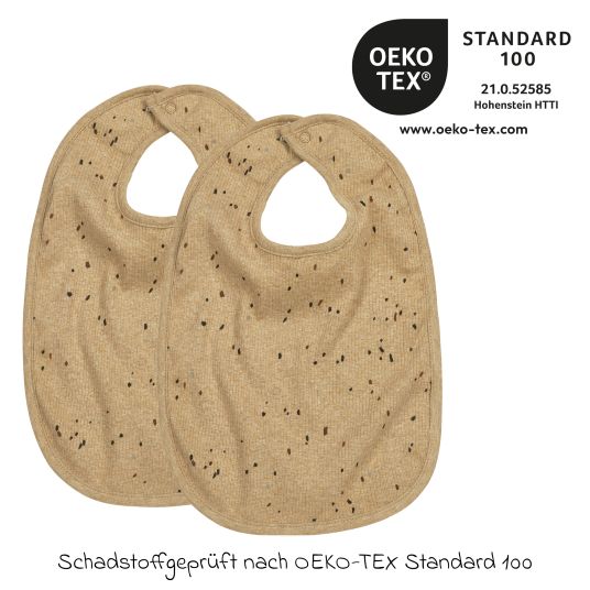 Meyco Lätzchen 2er Pack mit Druckknöpfen 25 x 34 cm - Rib Mini Spot - Toffee Melange