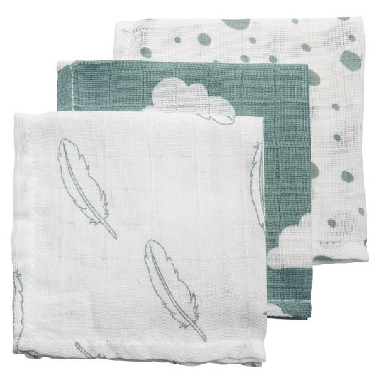 Meyco Gauze cloth / washcloth - 3 pack - 30 x 30 cm - Feathers Clouds Dots - Green