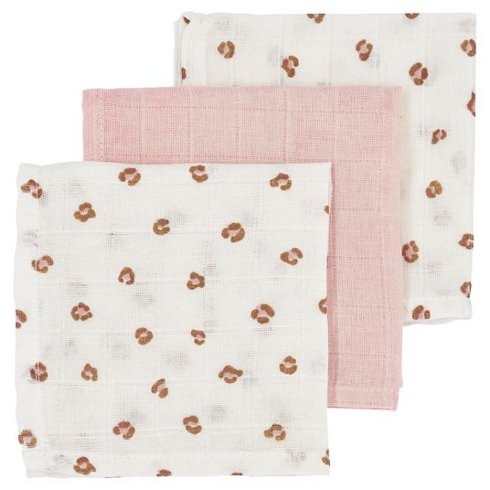 Meyco Muslin cloth / wash cloth / burp cloth 3-pack 30 x 30 cm - Mini Panther - Soft Pink