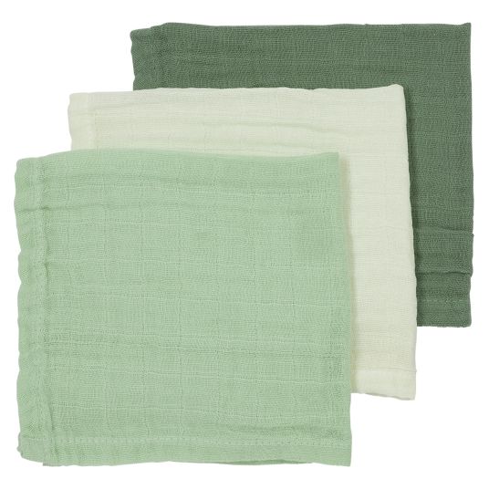 Meyco Muslin cloth / washcloth / burp cloth 3-pack muslin 30 x 30 cm - OffWhite / Soft Green / Forest Green