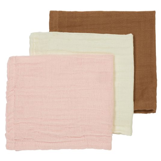 Meyco Muslin cloth / washcloth / burp cloth 3-pack muslin 30 x 30 cm - OffWhite / Soft Pink / Toffee