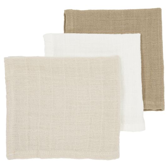 Meyco Muslin cloth / washcloth / burp cloth 3-pack muslin 30 x 30 cm - OffWhite / Soft Sand / Taupe