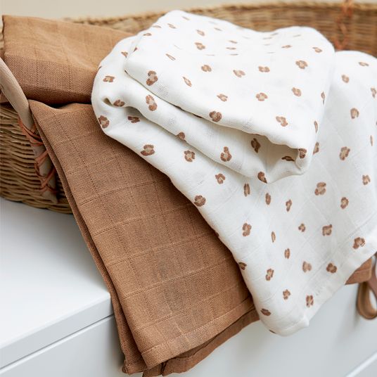 Meyco Mullwindel / Mulltuch / Pucktuch / Swaddle 2er Pack 120 x 120 cm - Mini Panther - Toffee
