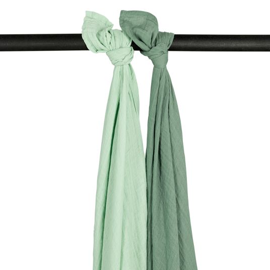 Meyco Mullwindel / Mulltuch / Pucktuch / Swaddle 2er Pack Musselin 120 x 120 cm - Soft Green / Forest Green