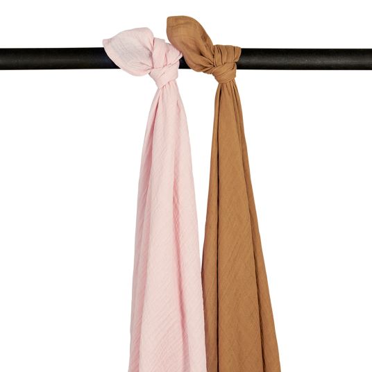 Meyco Mullwindel / Mulltuch / Pucktuch / Swaddle 2er Pack Musselin 120 x 120 cm - Soft Pink / Toffee